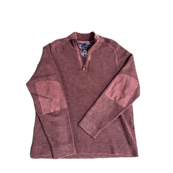 Tommy Bahama Other - Tommy Bahama Mens 1/4 Zip Sweater Size M Burgundy Cotton Blend Textured Pullover
